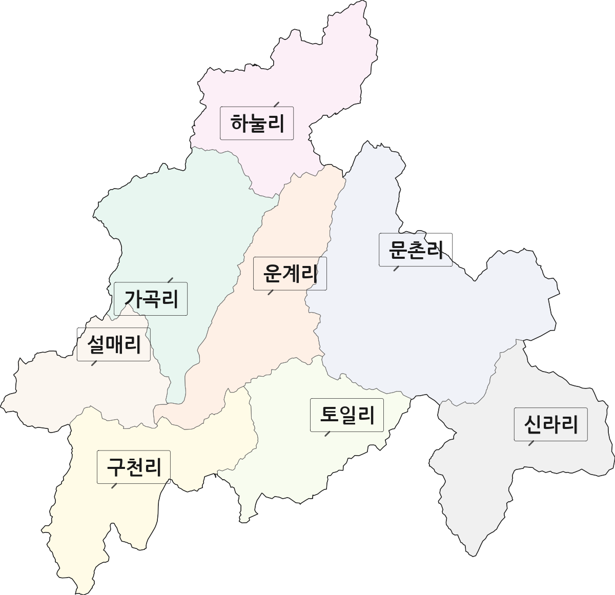 경상북도 봉화군 상운면 법정동 리 구분 행정구역 경계 지도