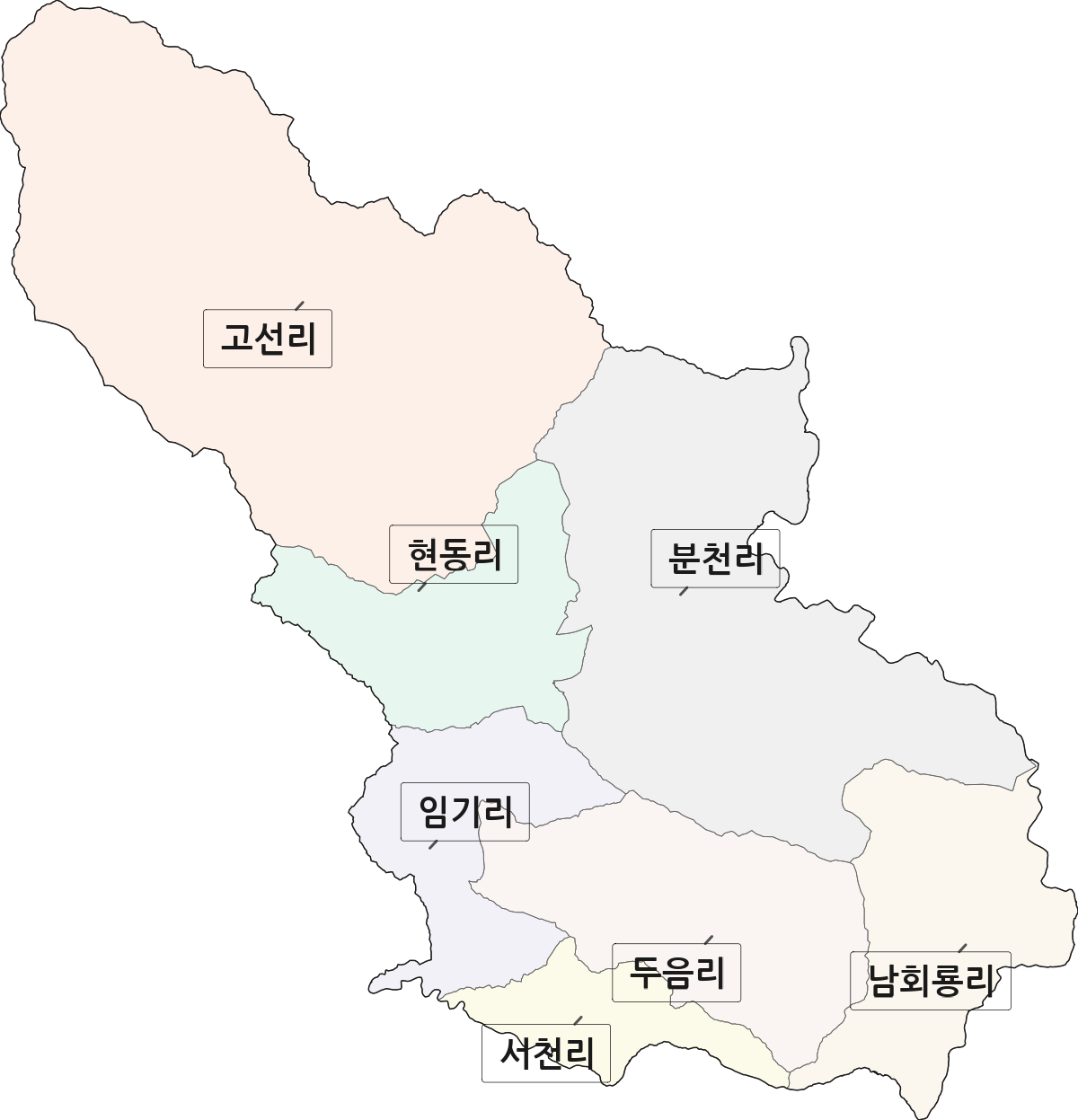 경상북도 봉화군 소천면 법정동 리 구분 행정구역 경계 지도