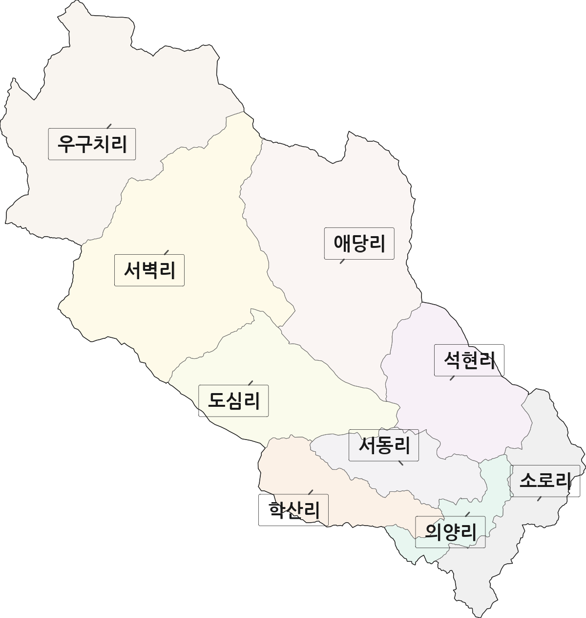 경상북도 봉화군 춘양면 법정동 리 구분 행정구역 경계 지도