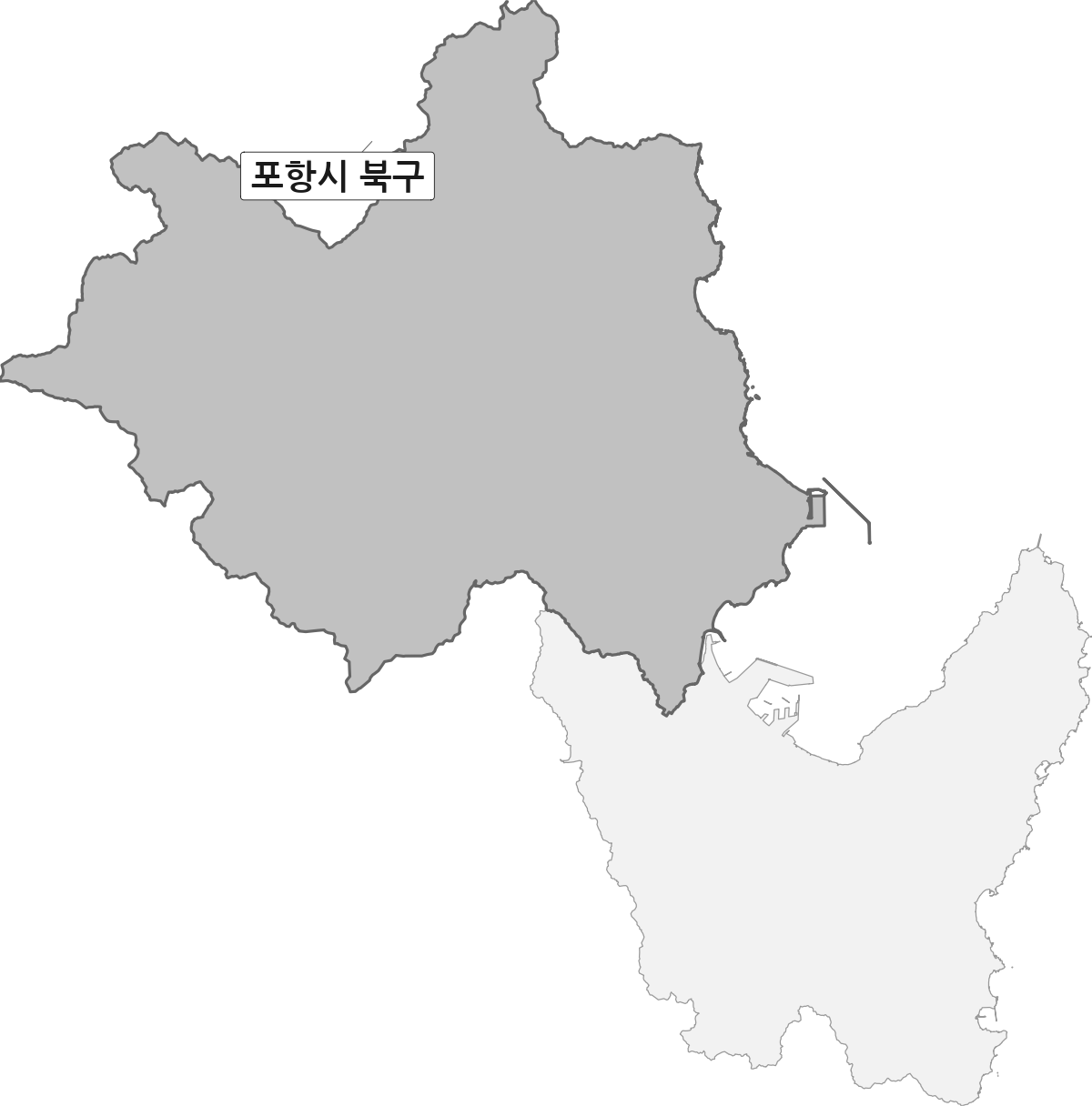 경상북도 포항시 범위 내 북구 행정구역 경계 지도