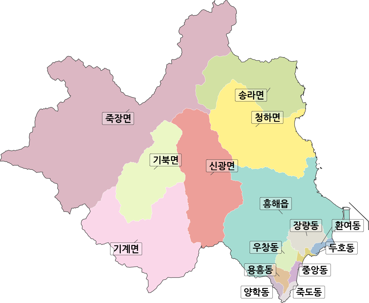 경상북도 포항시 북구 행정동 행정구역 경계 지도