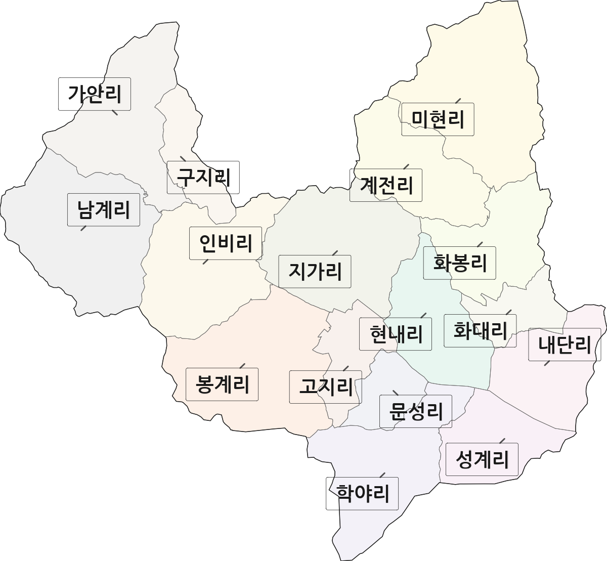 경상북도 포항시 북구 기계면 법정동 리 구분 행정구역 경계 지도