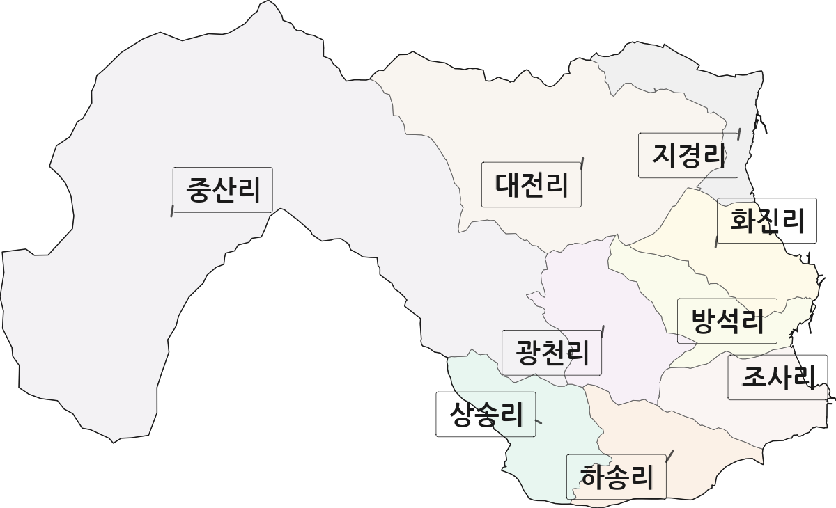 경상북도 포항시 북구 송라면 법정동 리 구분 행정구역 경계 지도