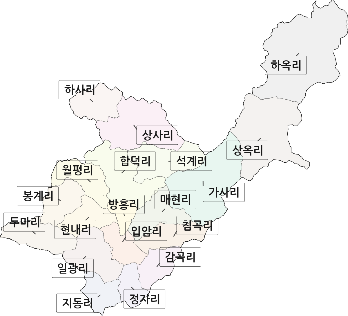 경상북도 포항시 북구 죽장면 법정동 리 구분 행정구역 경계 지도