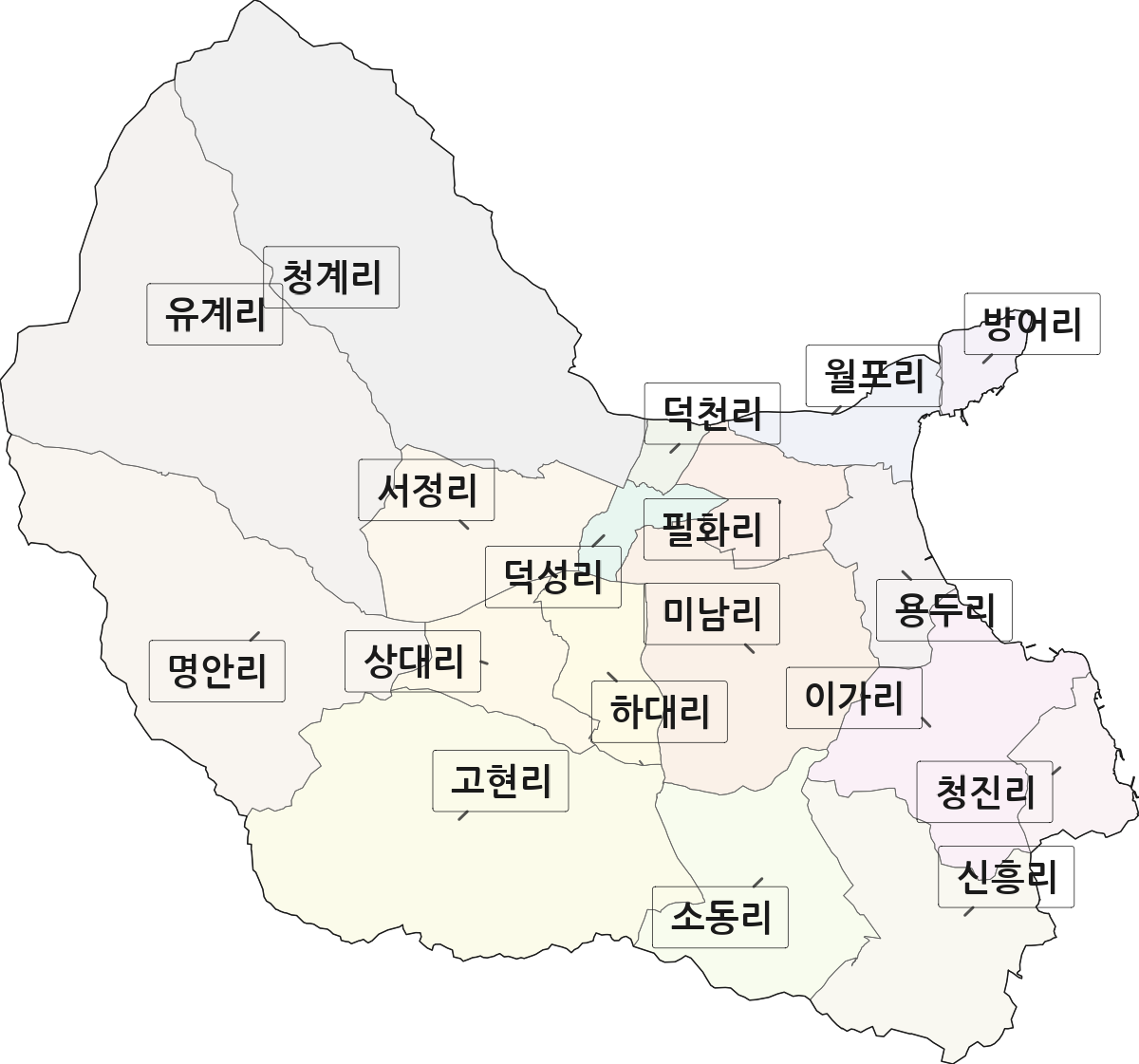 경상북도 포항시 북구 청하면 법정동 리 구분 행정구역 경계 지도