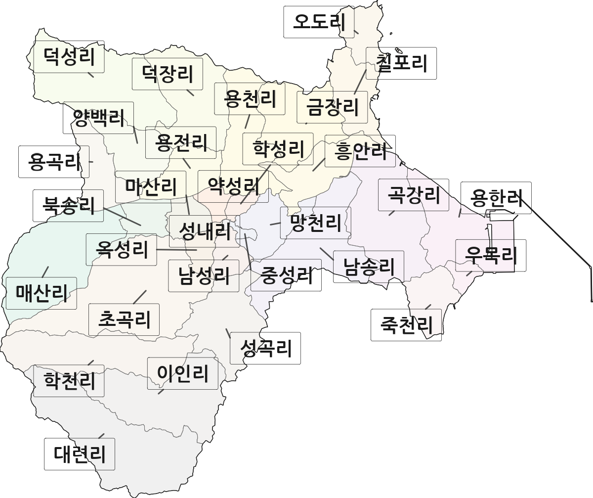경상북도 포항시 북구 흥해읍 법정동 리 구분 행정구역 경계 지도
