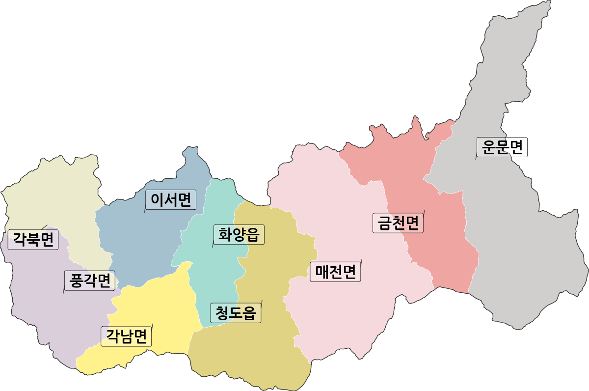 경상북도 청도군 법정동 행정구역 경계 지도