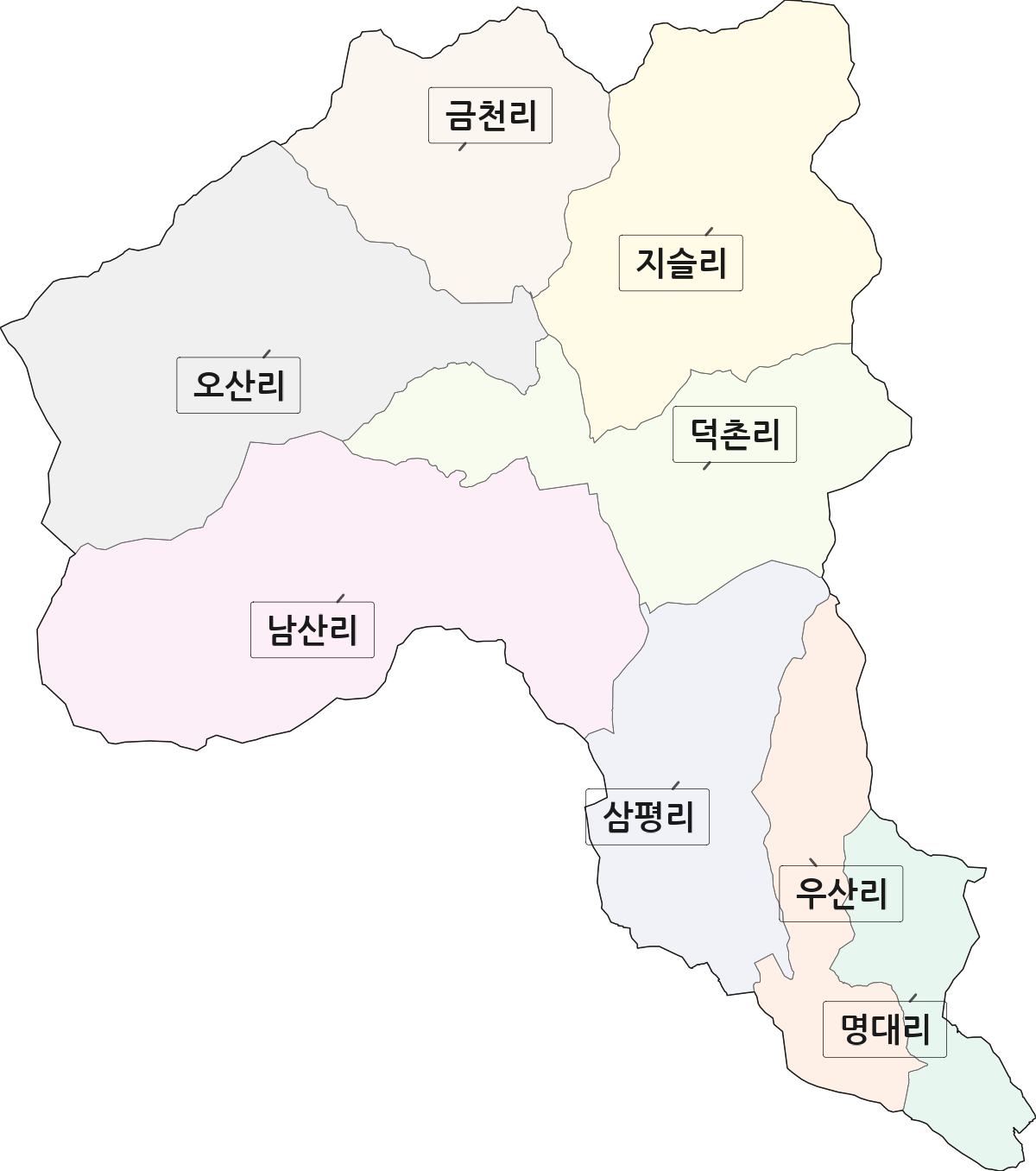 경상북도 청도군 각북면 법정동 리 구분 행정구역 경계 지도