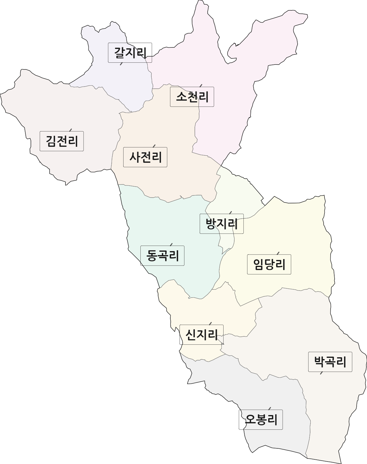 경상북도 청도군 금천면 법정동 리 구분 행정구역 경계 지도