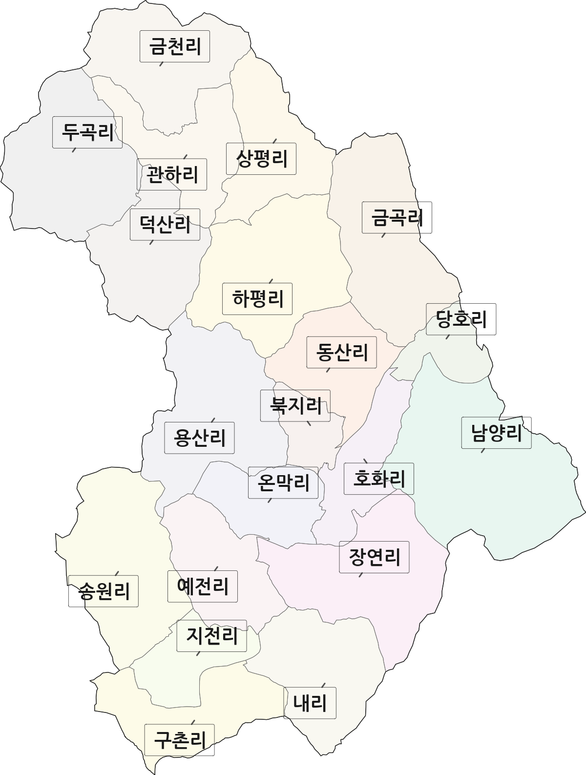 경상북도 청도군 매전면 법정동 리 구분 행정구역 경계 지도