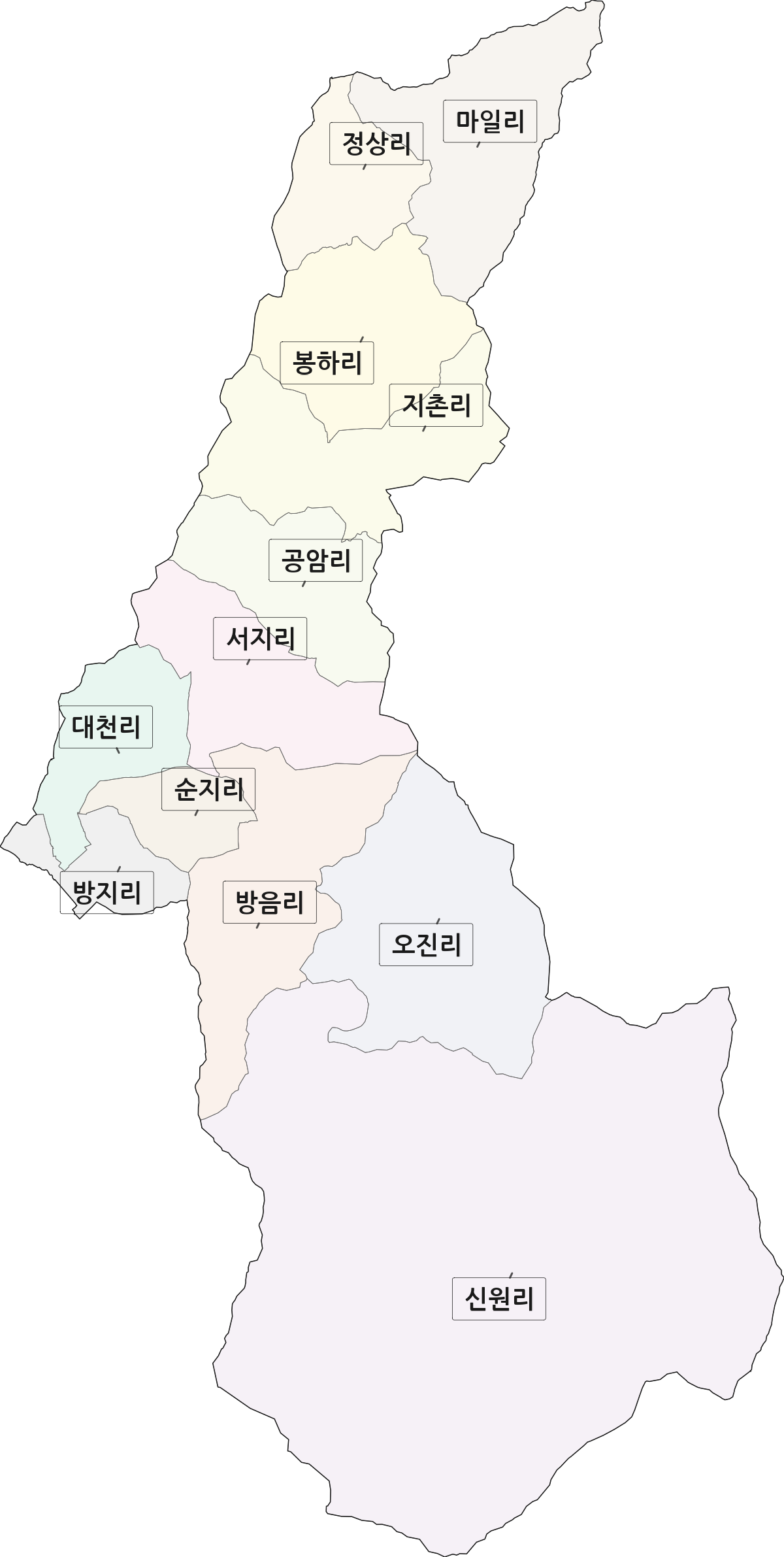 경상북도 청도군 운문면 법정동 리 구분 행정구역 경계 지도