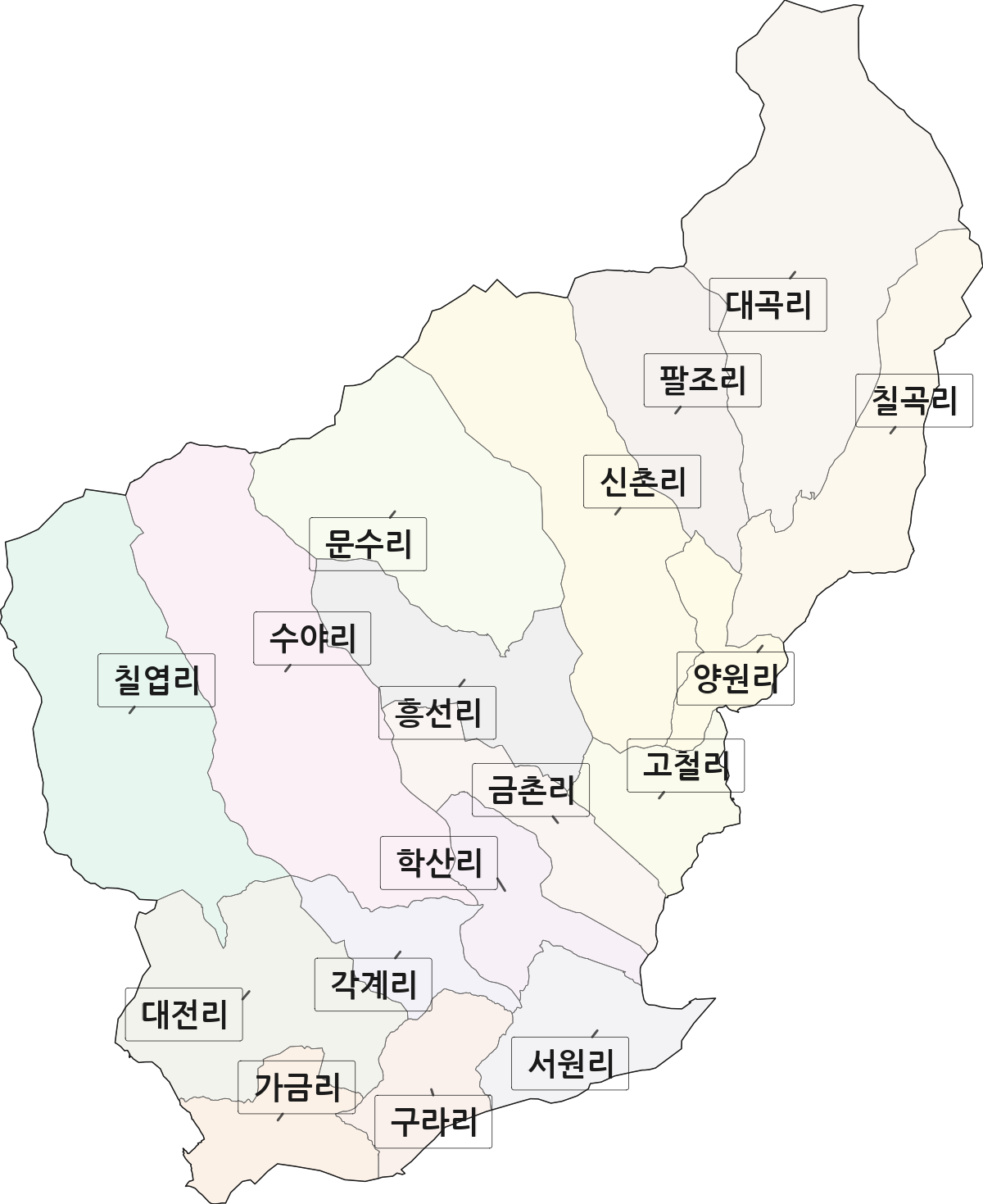 경상북도 청도군 이서면 법정동 리 구분 행정구역 경계 지도