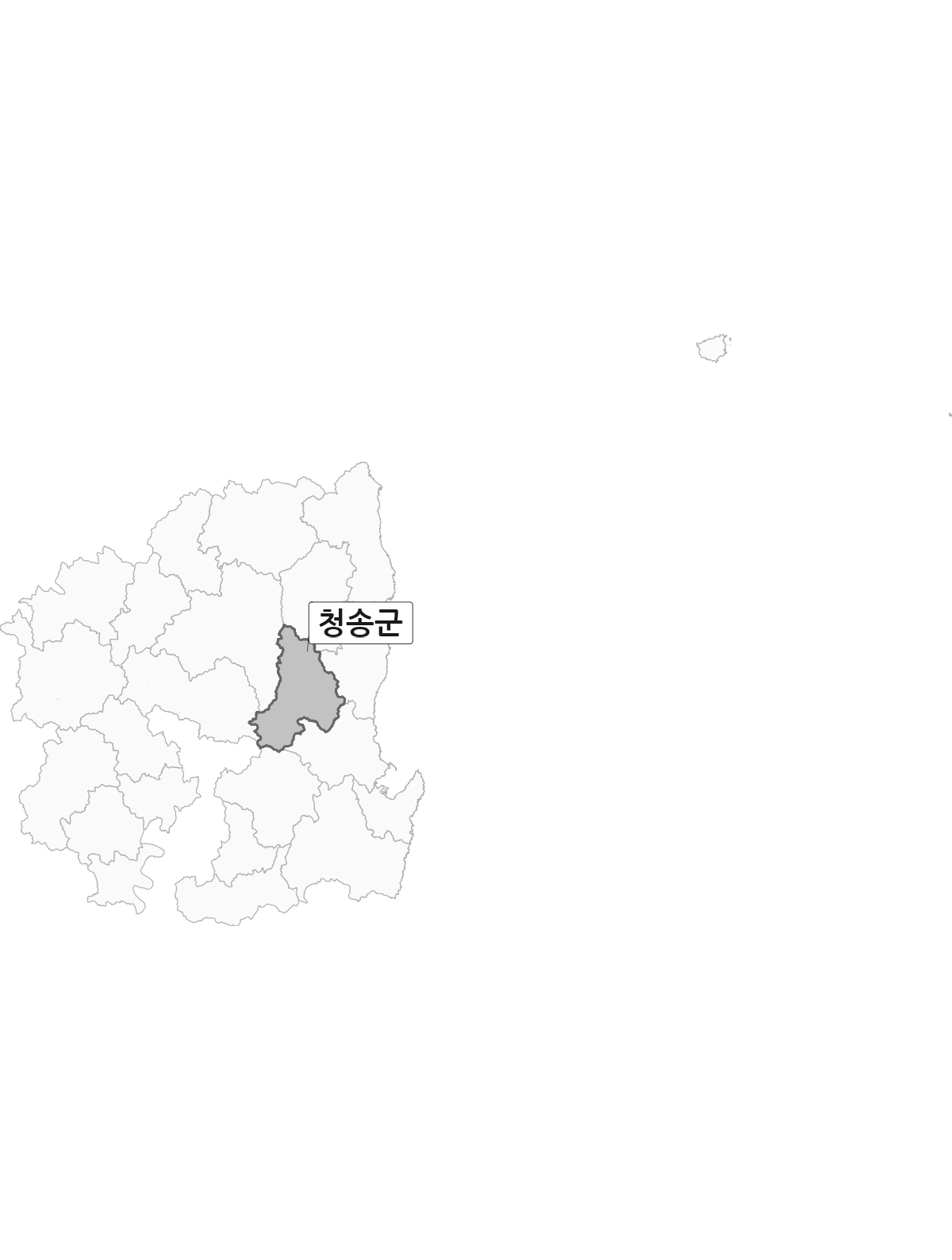 경상북도 범위 내 청송군 행정구역 경계 지도