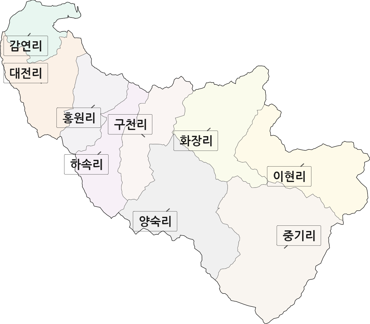 경상북도 청송군 부남면 법정동 리 구분 행정구역 경계 지도