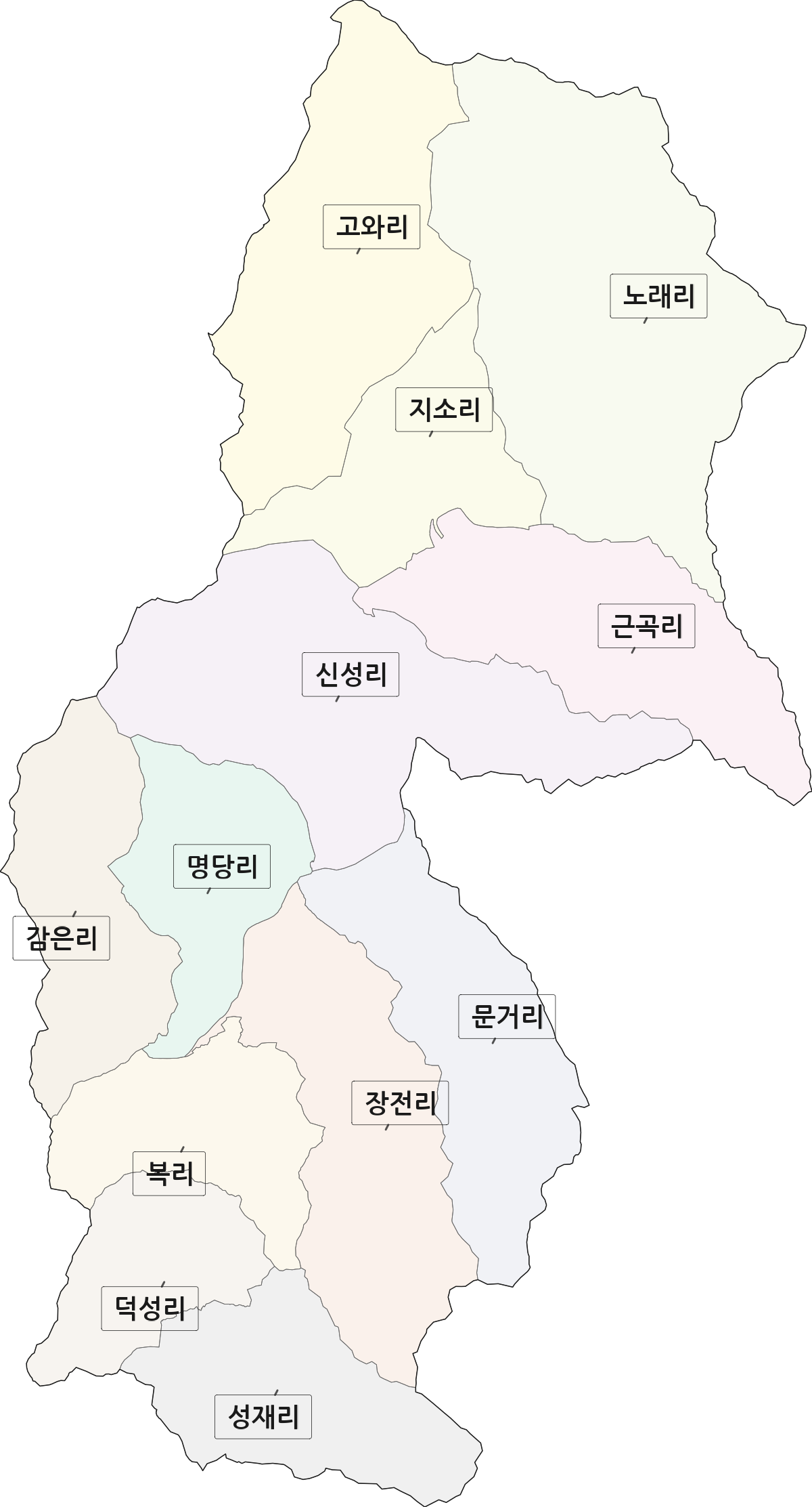 경상북도 청송군 안덕면 법정동 리 구분 행정구역 경계 지도