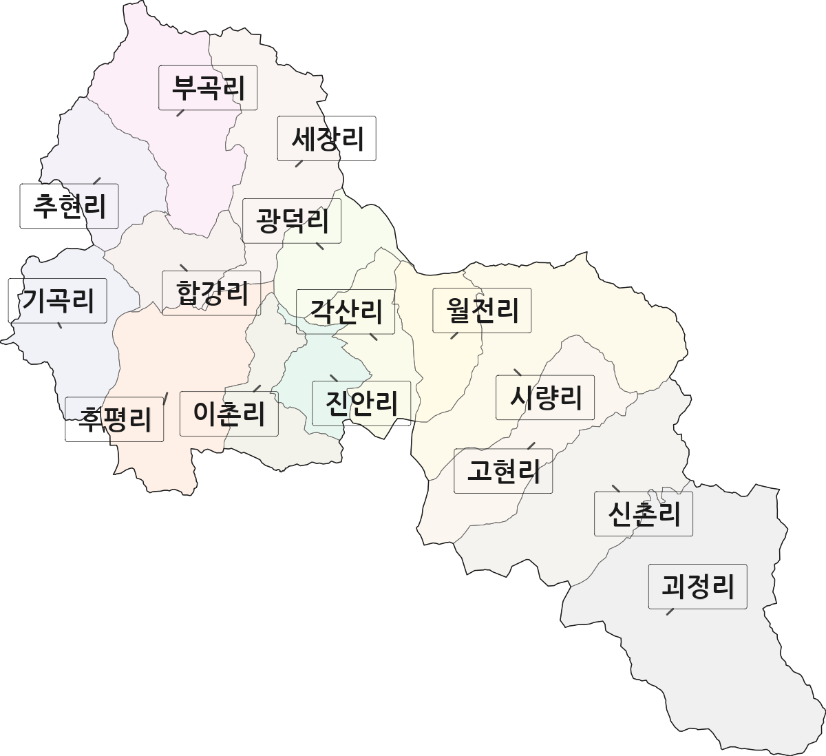 경상북도 청송군 진보면 법정동 리 구분 행정구역 경계 지도