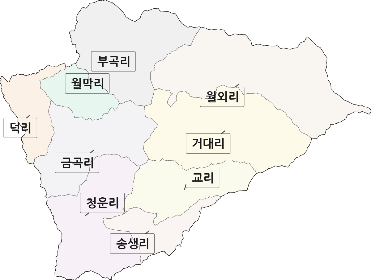 경상북도 청송군 청송읍 법정동 리 구분 행정구역 경계 지도