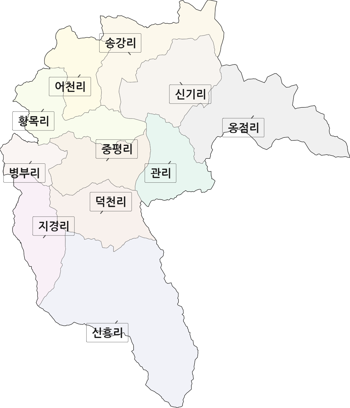 경상북도 청송군 파천면 법정동 리 구분 행정구역 경계 지도