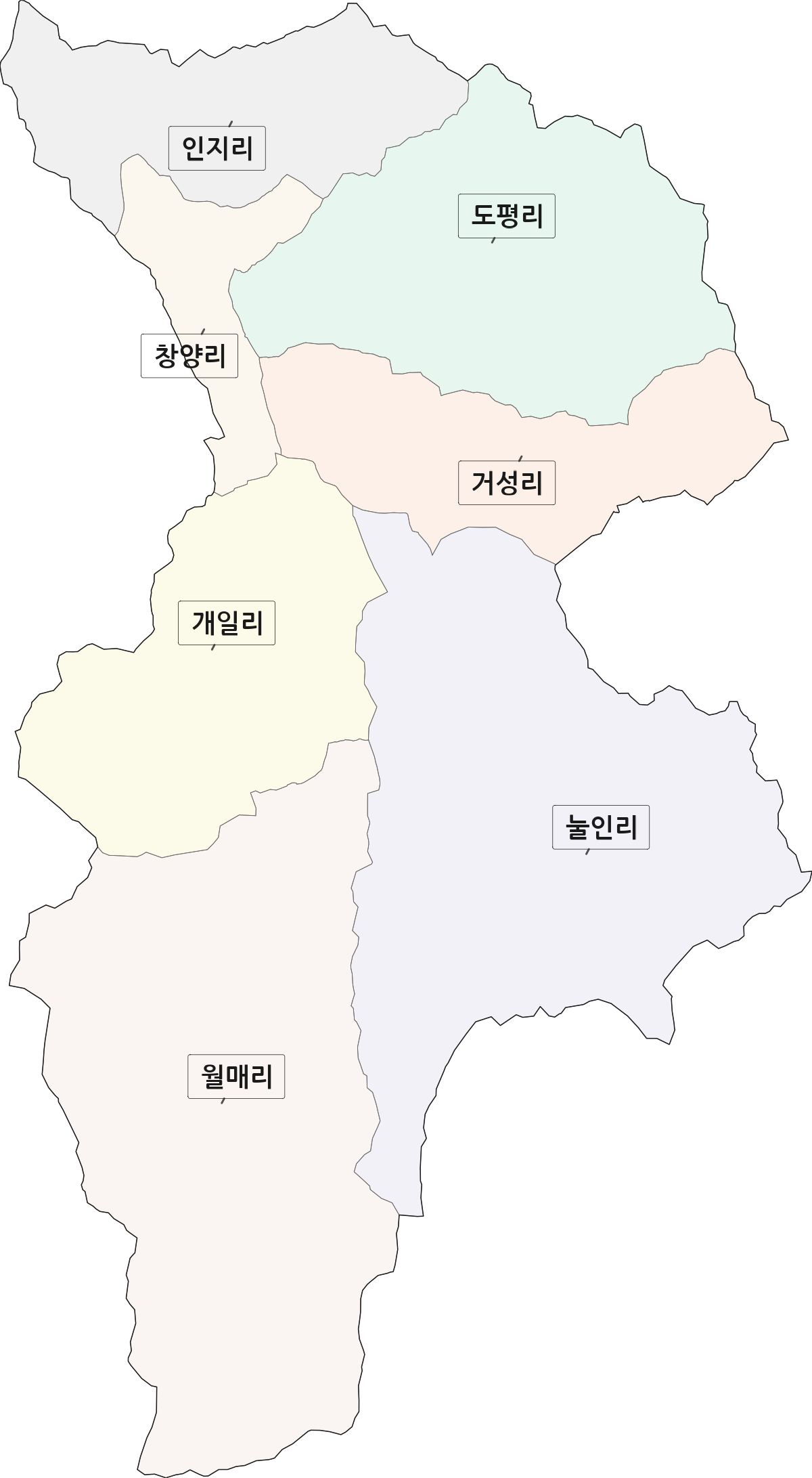 경상북도 청송군 현동면 법정동 리 구분 행정구역 경계 지도
