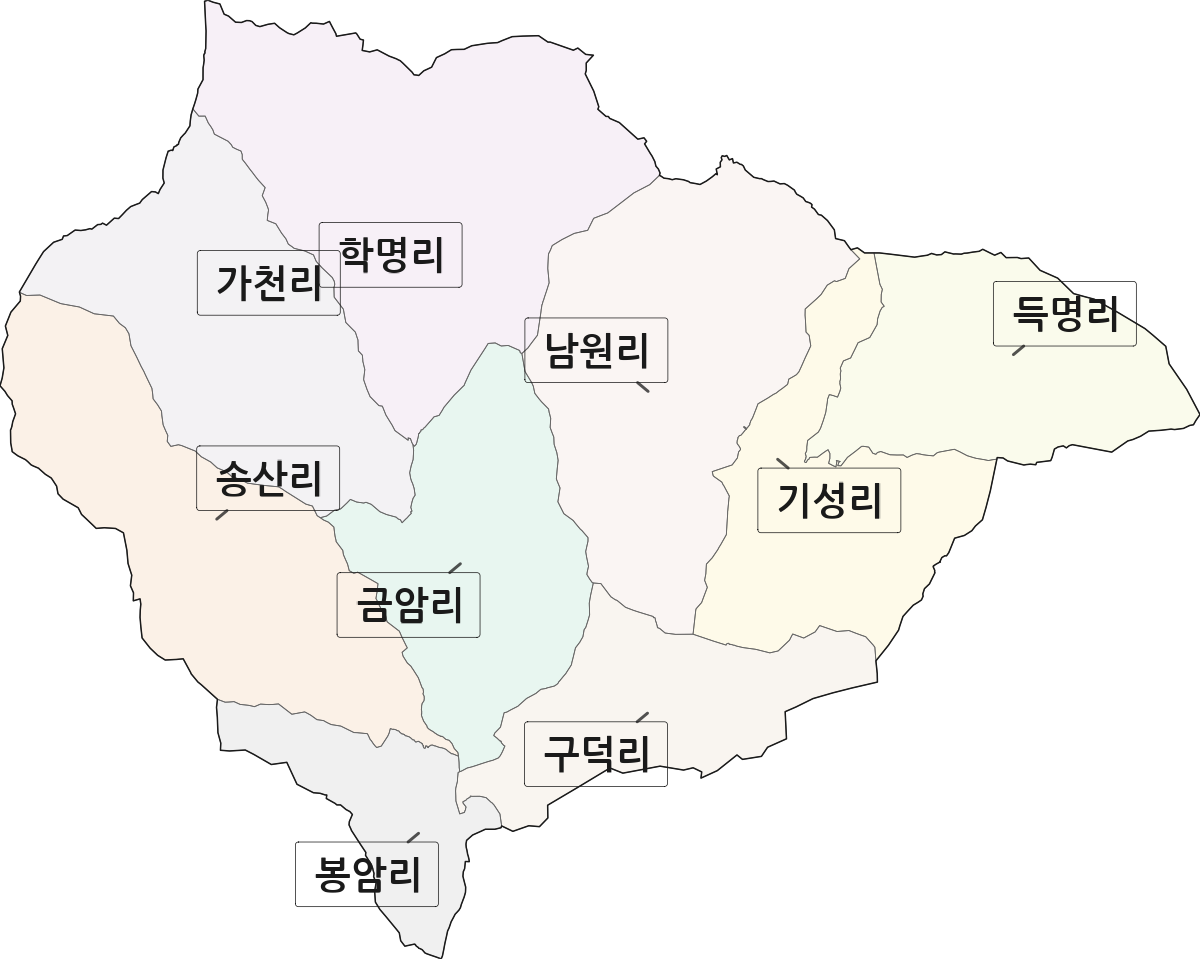 경상북도 칠곡군 동명면 법정동 리 구분 행정구역 경계 지도
