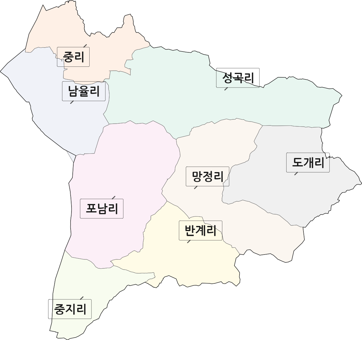 경상북도 칠곡군 석적읍 법정동 리 구분 행정구역 경계 지도