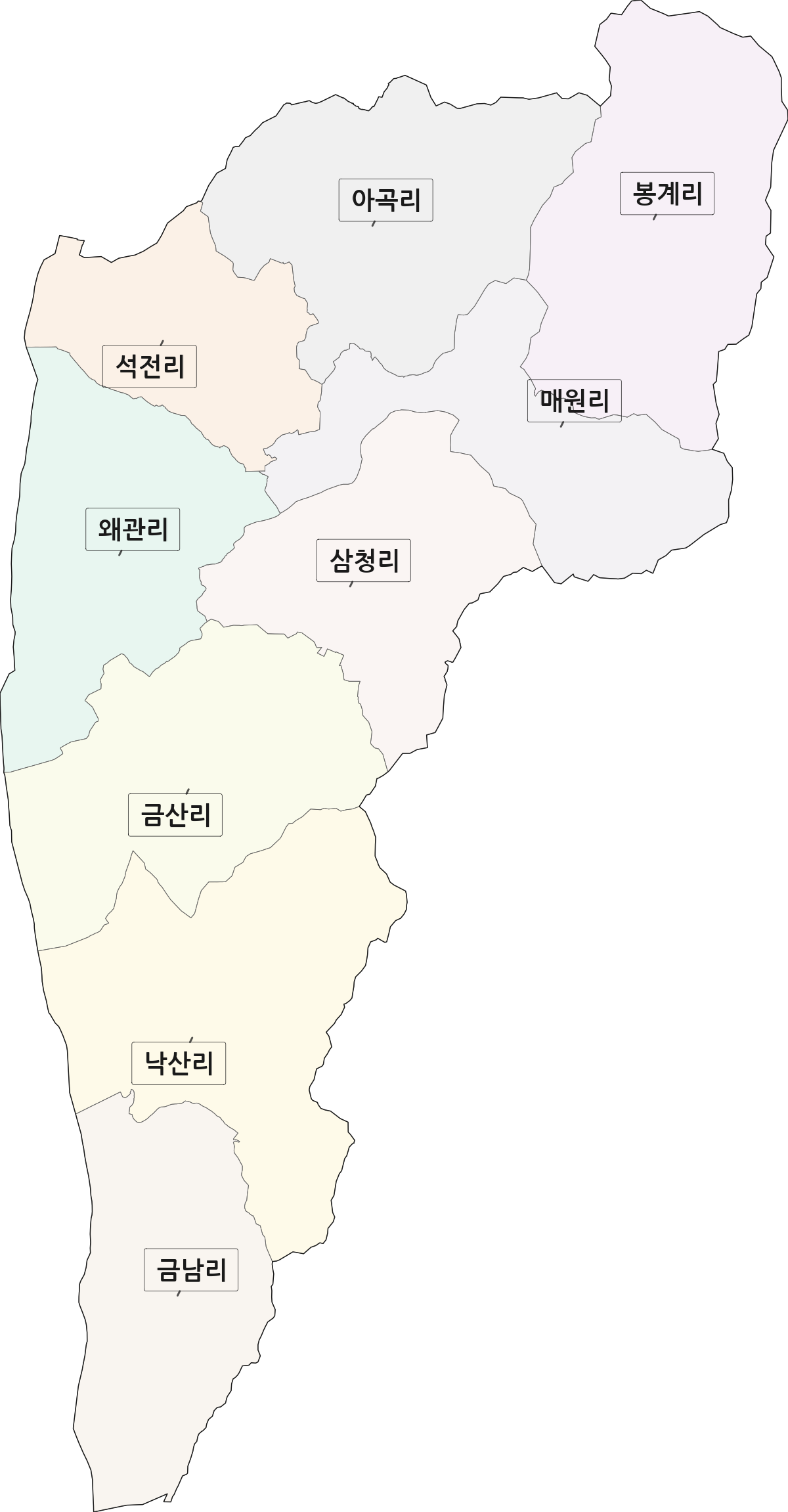 경상북도 칠곡군 왜관읍 법정동 리 구분 행정구역 경계 지도