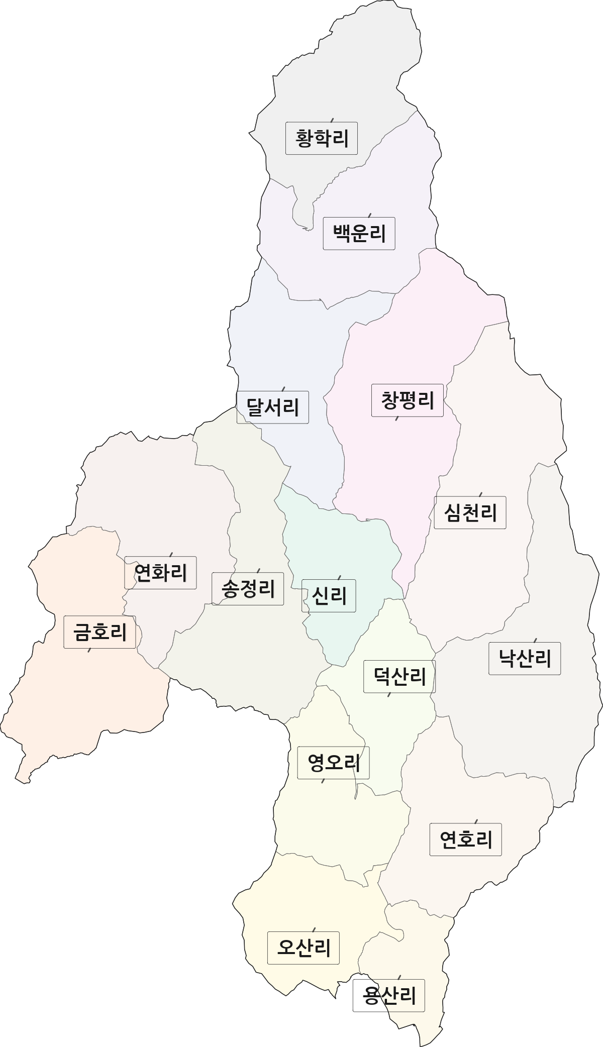 경상북도 칠곡군 지천면 법정동 리 구분 행정구역 경계 지도