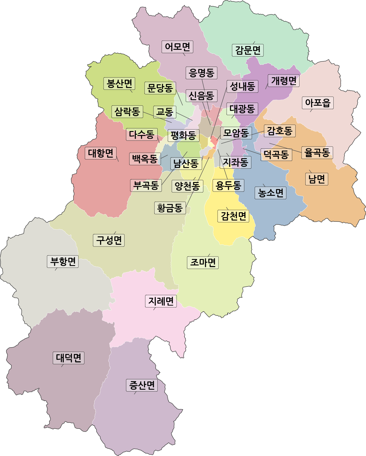 경상북도 김천시 법정동 행정구역 경계 지도