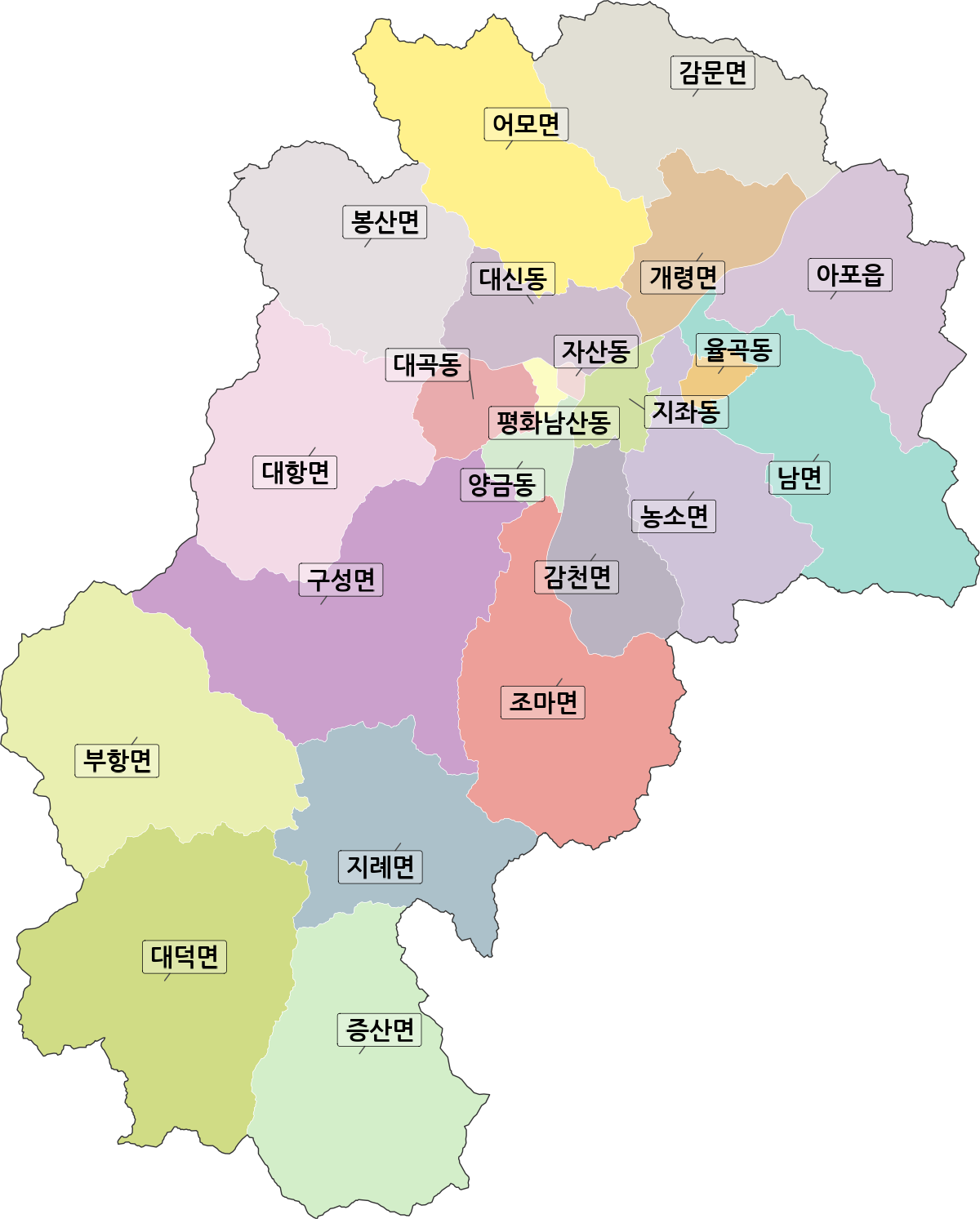 경상북도 김천시 행정동 행정구역 경계 지도