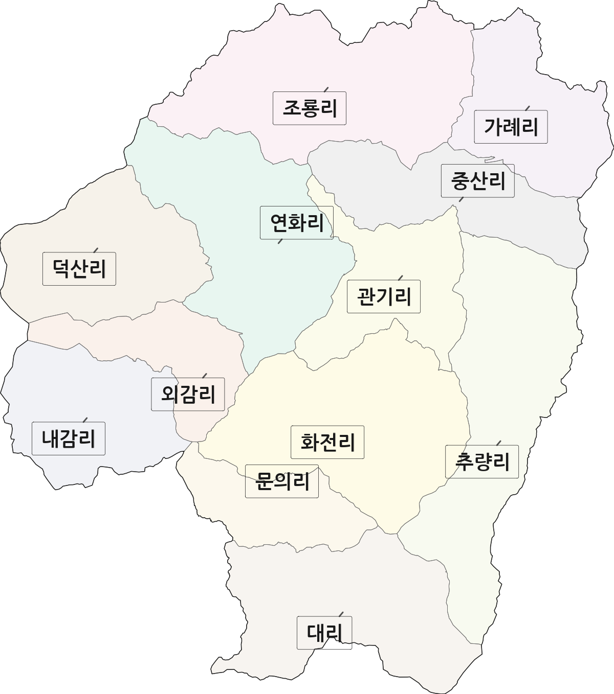 경상북도 김천시 대덕면 법정동 리 구분 행정구역 경계 지도