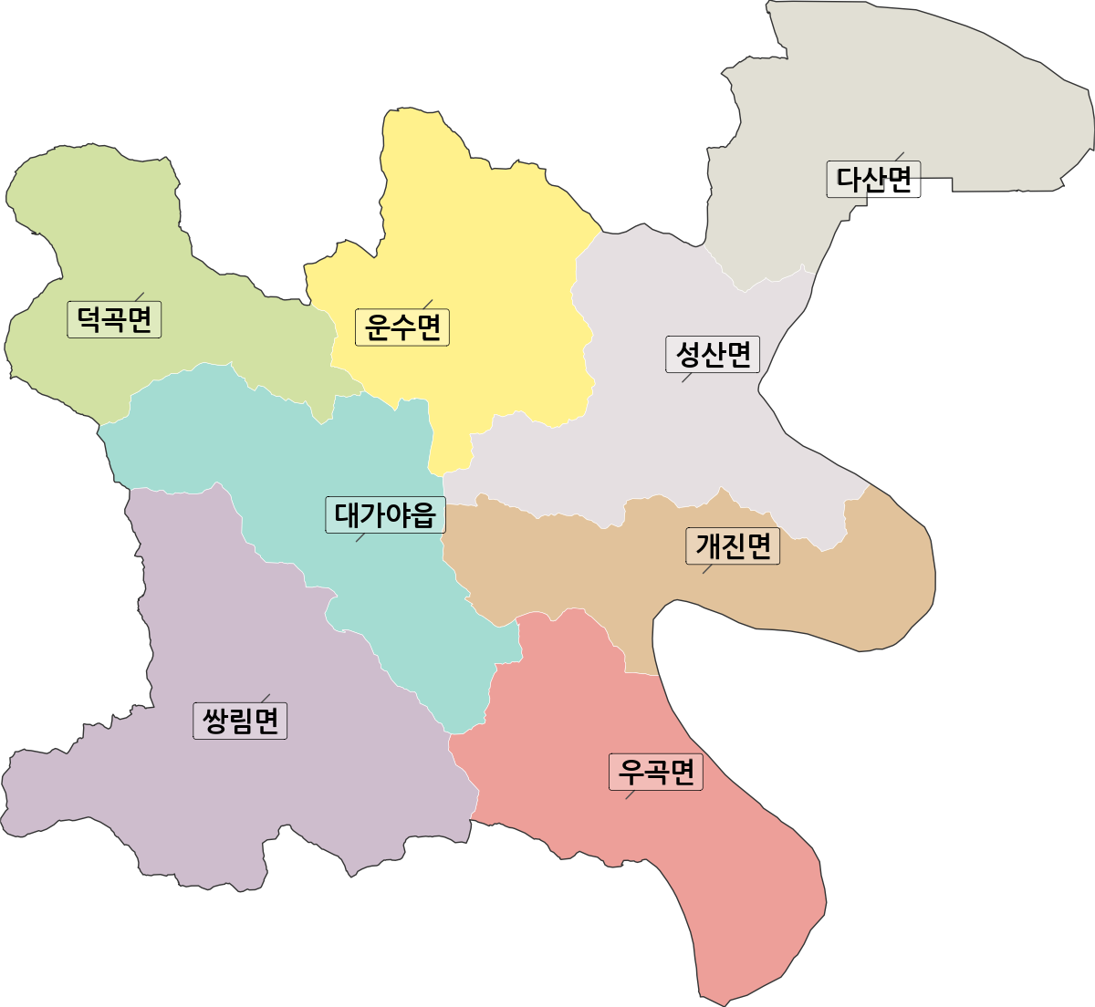 경상북도 고령군 법정동 행정구역 경계 지도
