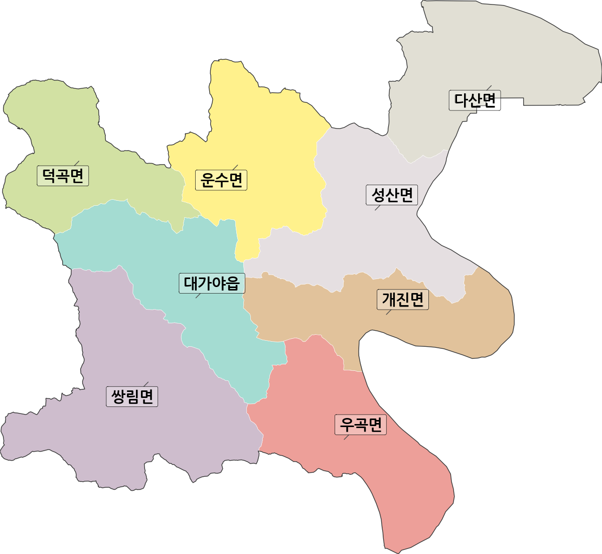 경상북도 고령군 행정동 행정구역 경계 지도