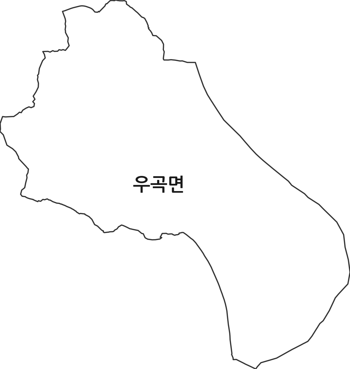 경상북도 고령군 우곡면 행정동 행정구역 경계 지도