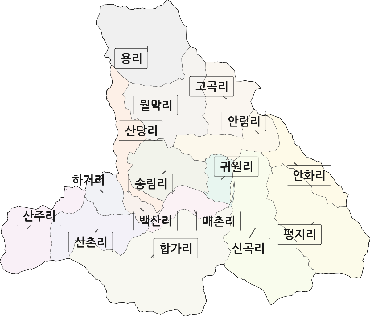 경상북도 고령군 쌍림면 법정동 리 구분 행정구역 경계 지도