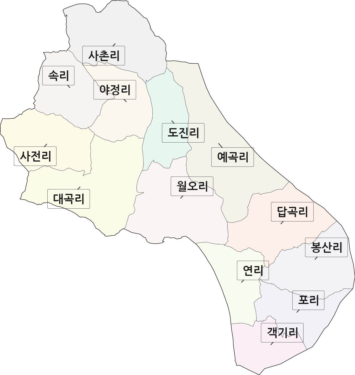 경상북도 고령군 우곡면 법정동 리 구분 행정구역 경계 지도