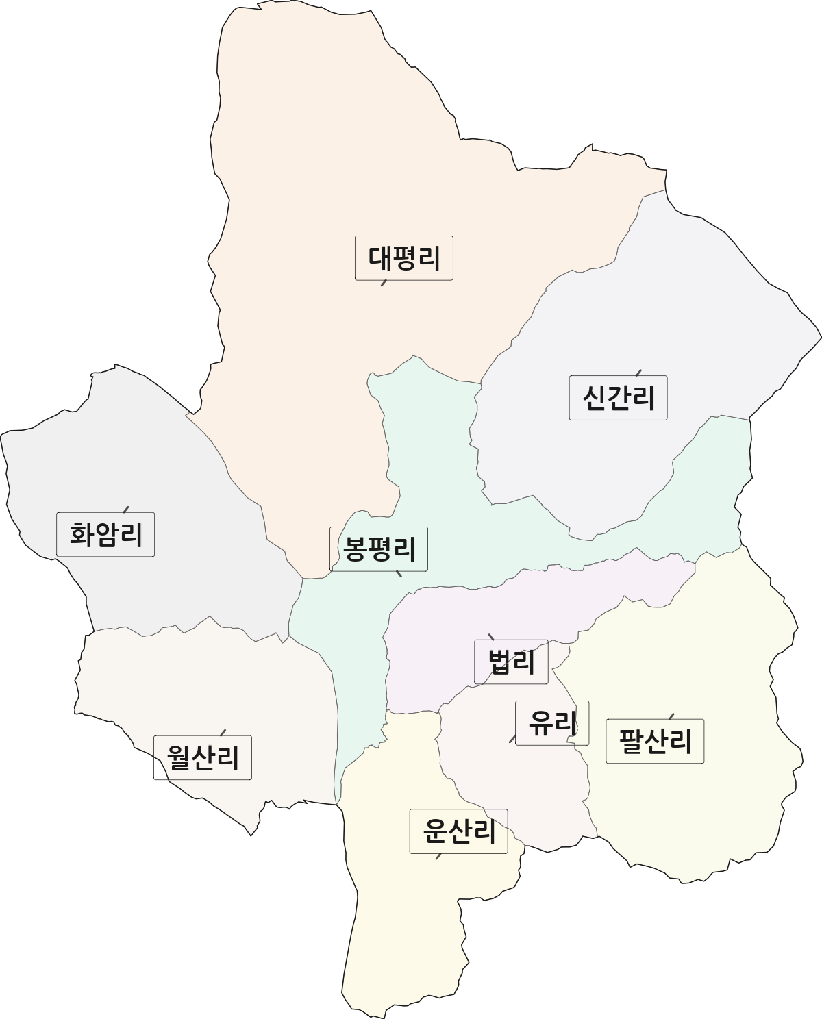 경상북도 고령군 운수면 법정동 리 구분 행정구역 경계 지도