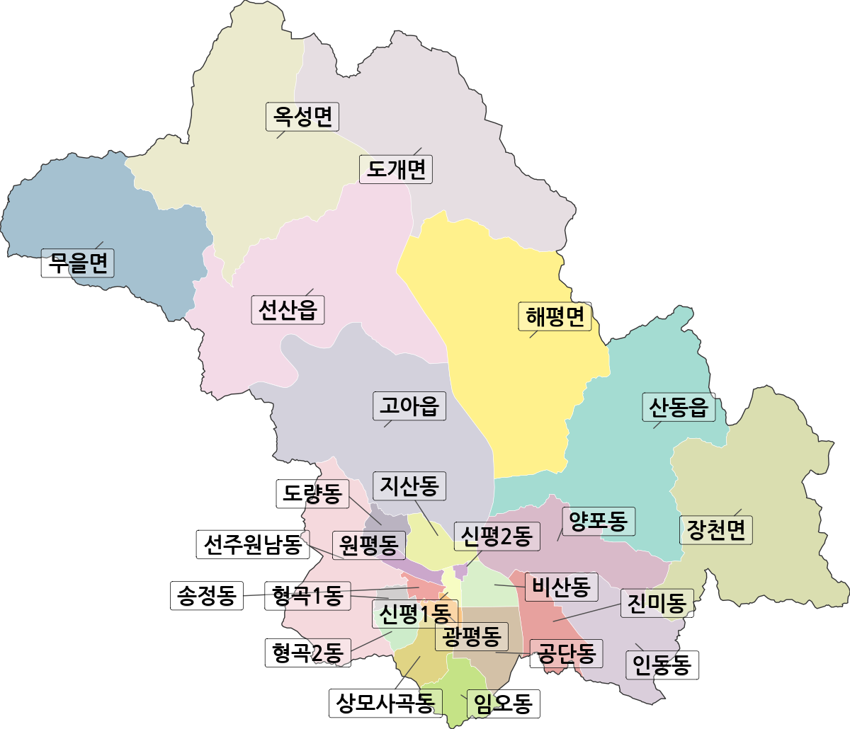 경상북도 구미시 행정동 행정구역 경계 지도