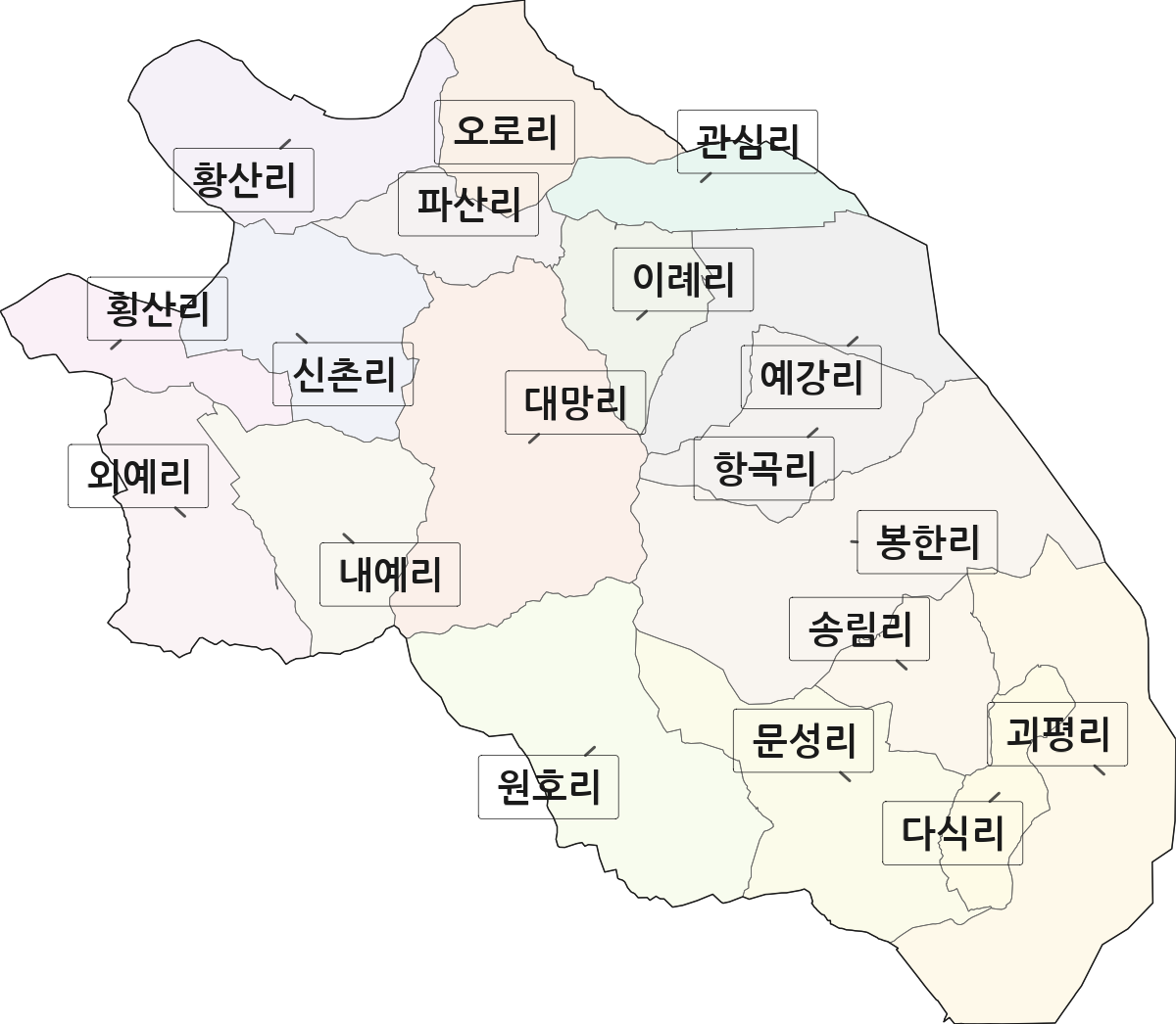 경상북도 구미시 고아읍 법정동 리 구분 행정구역 경계 지도