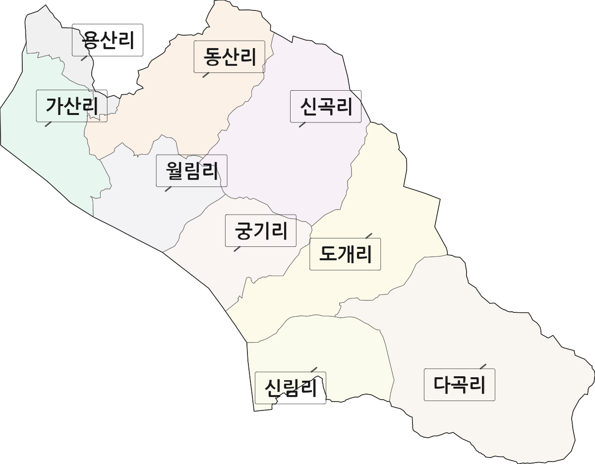 경상북도 구미시 도개면 법정동 리 구분 행정구역 경계 지도