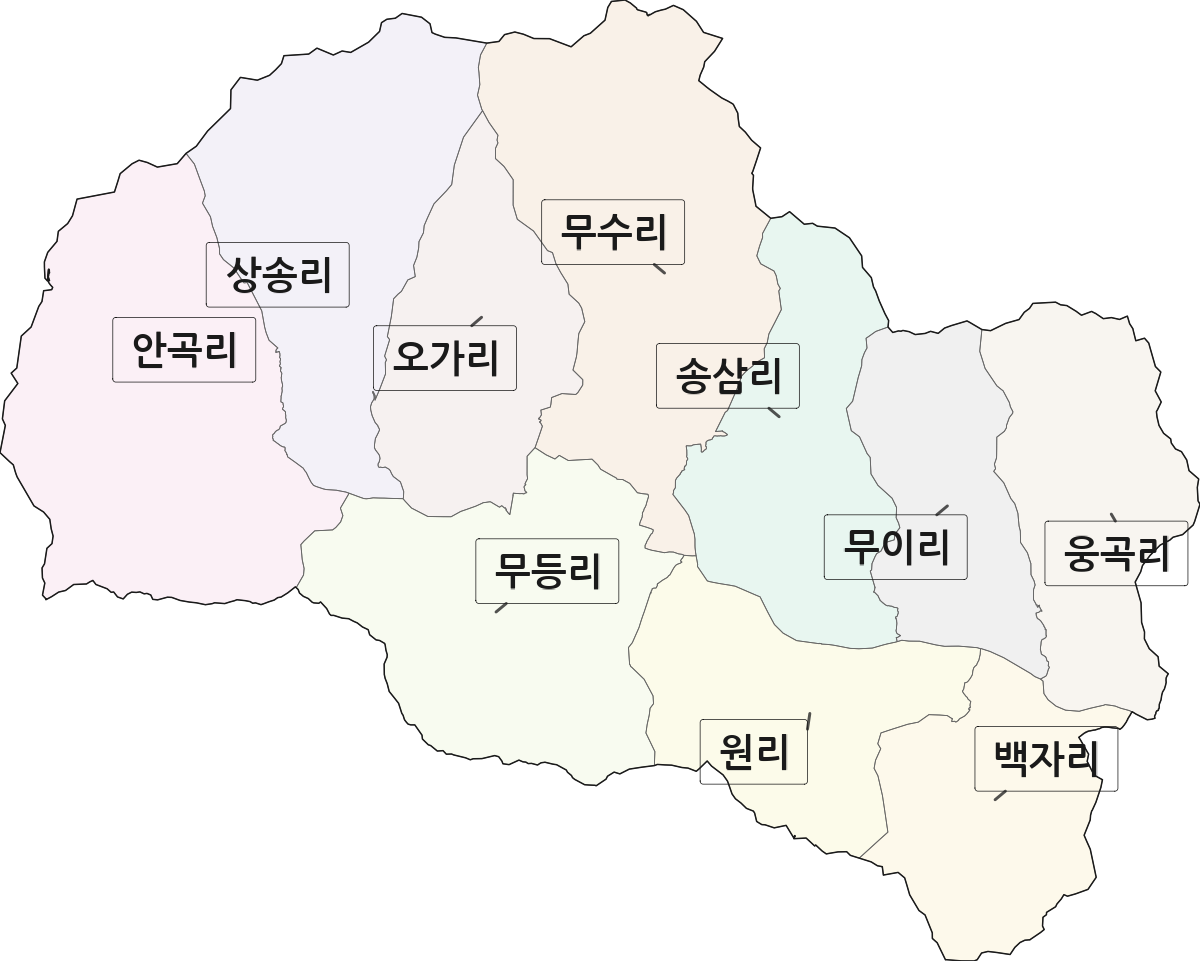 경상북도 구미시 무을면 법정동 리 구분 행정구역 경계 지도