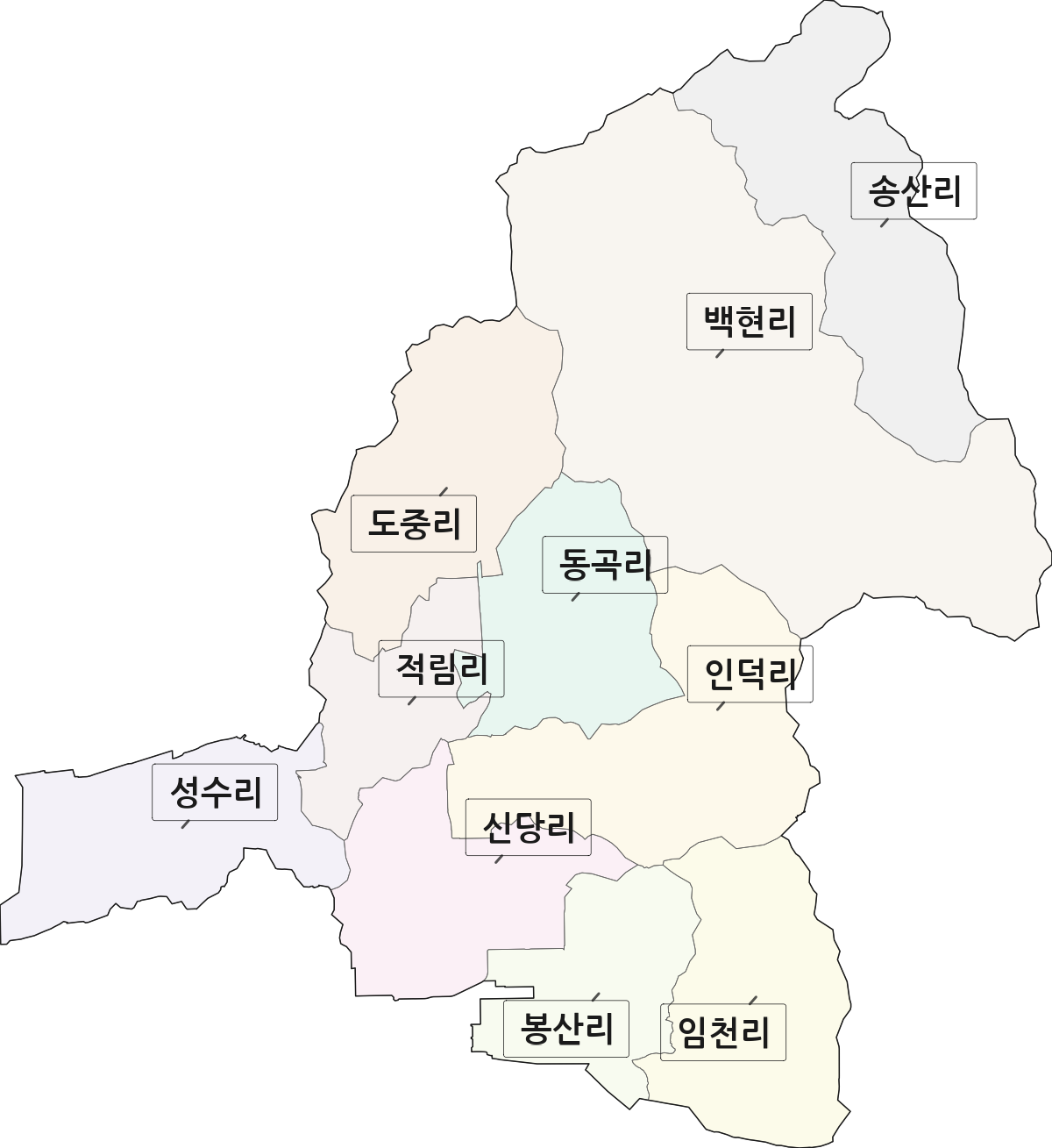 경상북도 구미시 산동읍 법정동 리 구분 행정구역 경계 지도
