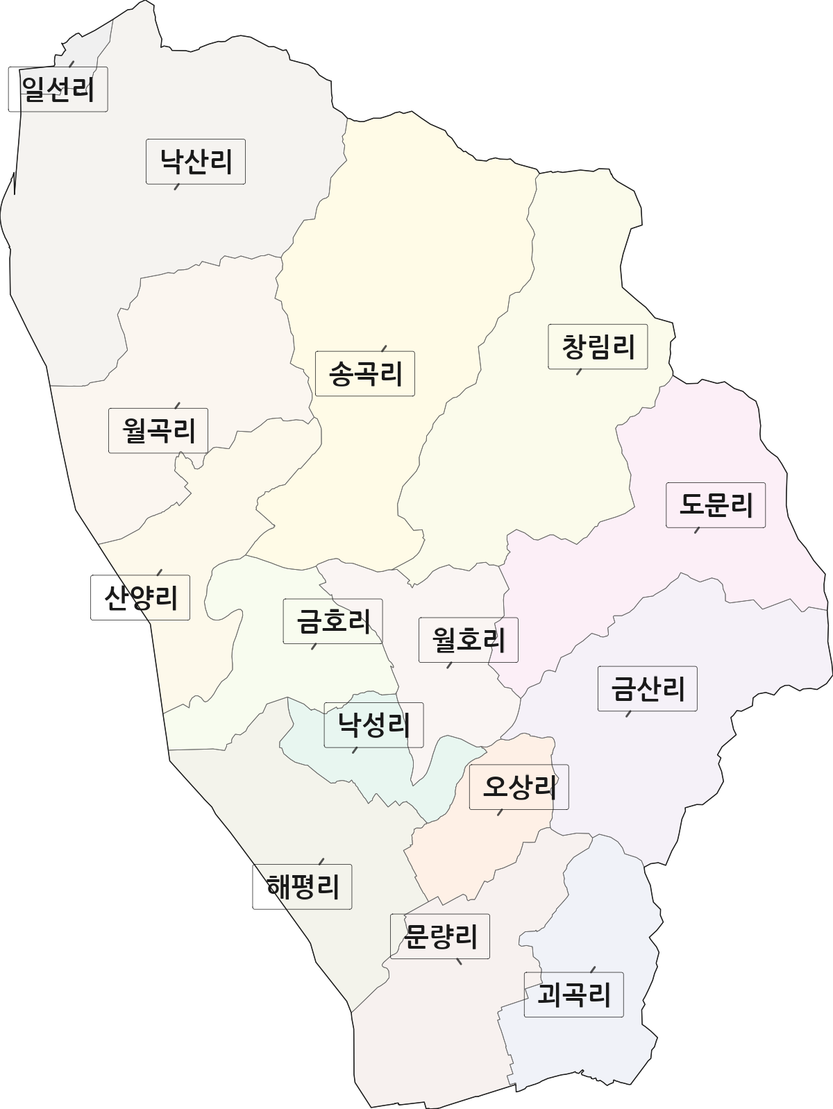 경상북도 구미시 해평면 법정동 리 구분 행정구역 경계 지도