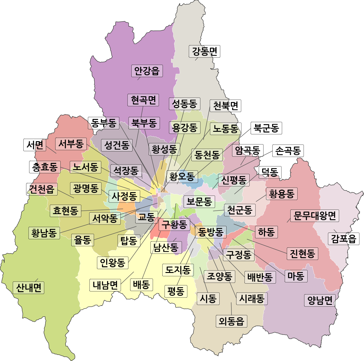 경상북도 경주시 법정동 행정구역 경계 지도