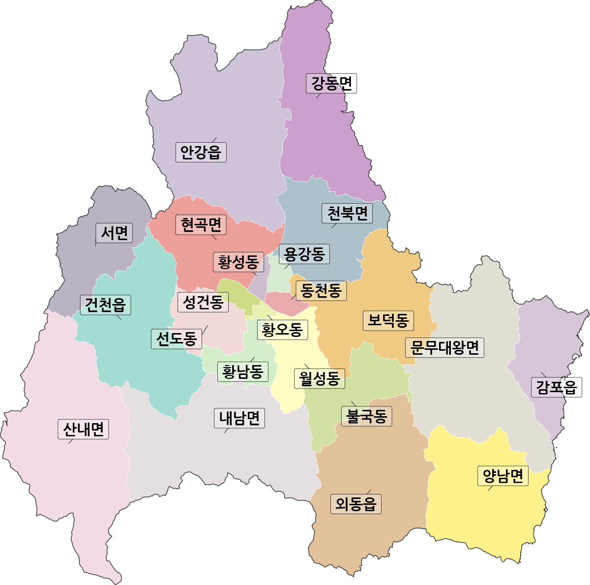 경상북도 경주시 행정동 행정구역 경계 지도