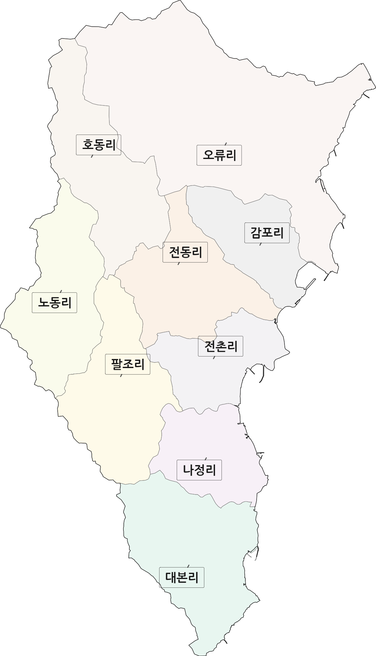 경상북도 경주시 감포읍 법정동 리 구분 행정구역 경계 지도