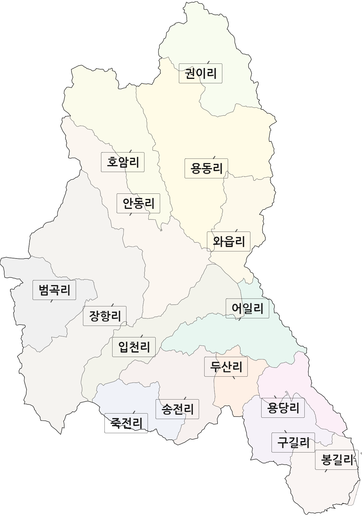 경상북도 경주시 문무대왕면 법정동 리 구분 행정구역 경계 지도