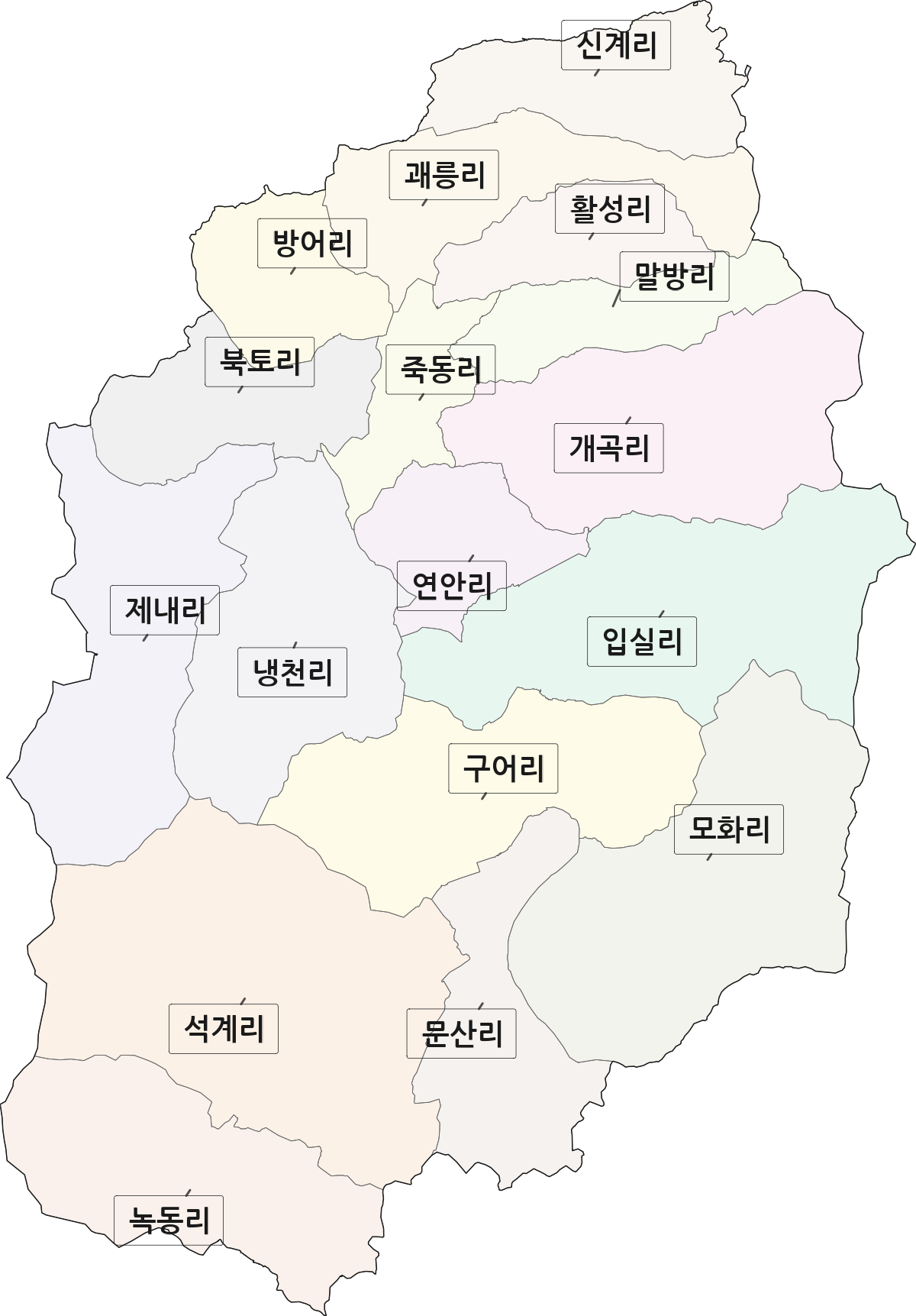 경상북도 경주시 외동읍 법정동 리 구분 행정구역 경계 지도