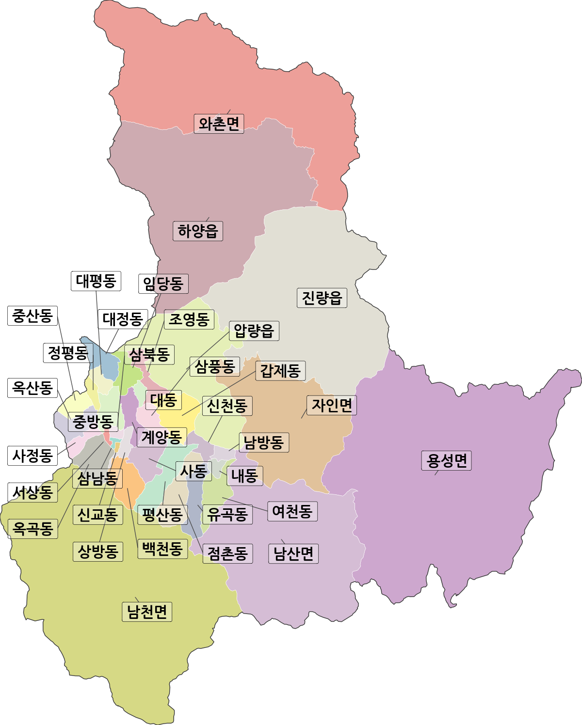 경상북도 경산시 법정동 행정구역 경계 지도