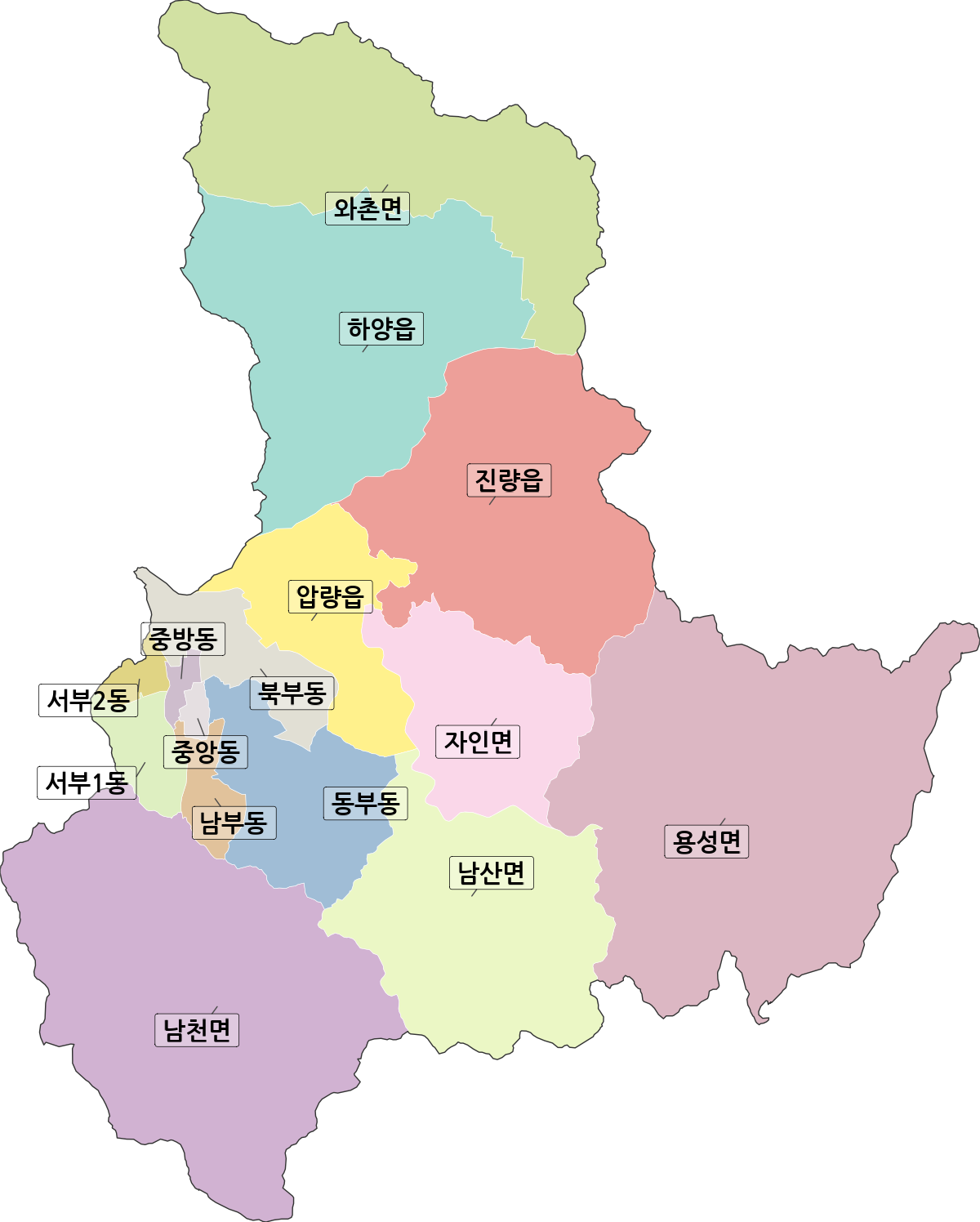 경상북도 경산시 행정동 행정구역 경계 지도