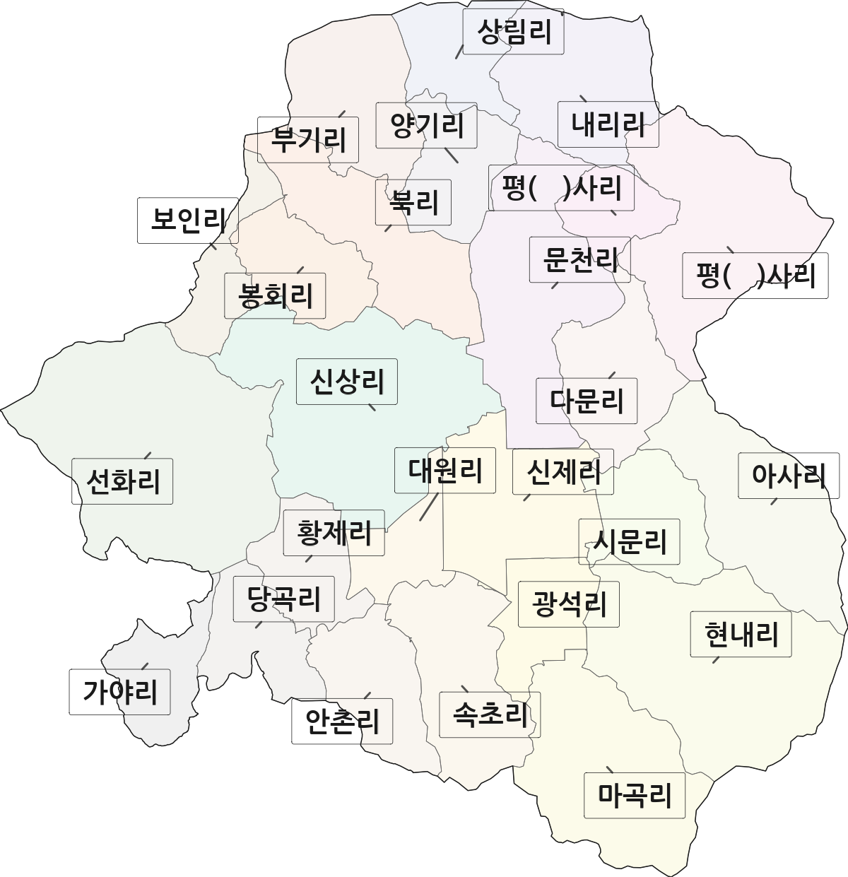 경상북도 경산시 진량읍 법정동 리 구분 행정구역 경계 지도